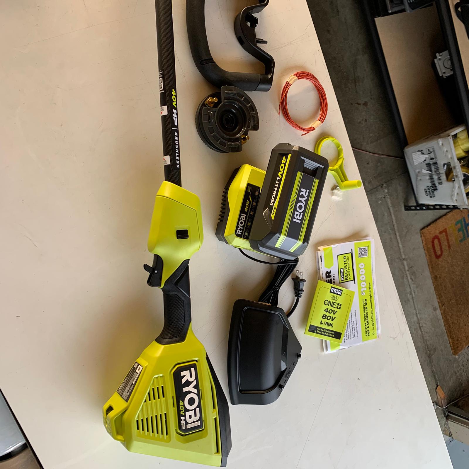 40V HP Brushless 16 in. Cordless Carbon Fiber Shaft Attachment Capable String Trimmer with 4.0 Ah Battery and Charger (RY40HPST01K) 40V HP Brushless 16 in. Cordless Carbon Fiber Shaft Attachment Capable String Trimmer with 4.0 Ah Battery and Charger (RY40HPST01K)